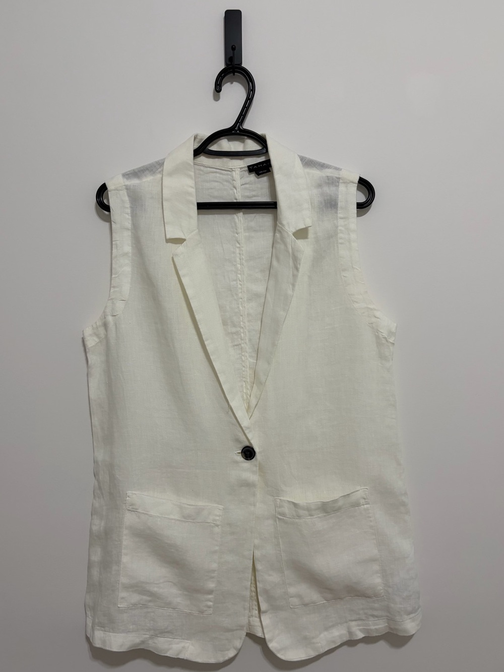 Tahari White Sleeveless Linen Blazer Vest 100% Linen